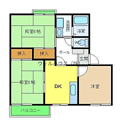 クレール美原B棟 2LDKの間取図画像