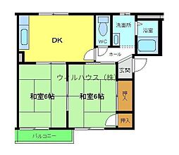 ライブハイツ宮川 2DKの間取図画像