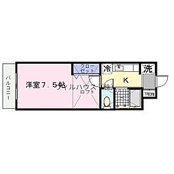 メゾンアリエス 1Kの間取図画像