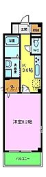 ユーヴェS3 1Kの間取図画像