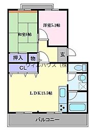 コープ野村浜寺公園1棟 2LDKの間取図画像
