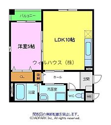 ユーヴェS2 1LDKの間取図画像