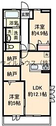 堺市西区上野芝町5丁アパート 2LDKの間取図画像