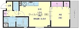クリエオーレ新堂II 1LDKの間取図画像