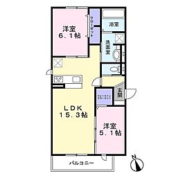 パサログランデ中安井 3階2LDKの間取り
