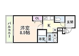 フジパレス三国ヶ丘1番館 1Kの間取図画像