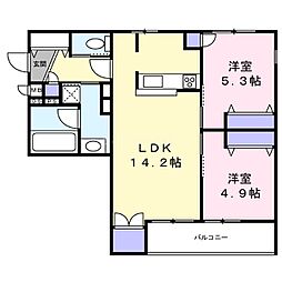 サン・クレール1棟 2LDKの間取図画像