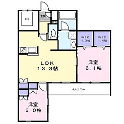 サン・クレール1棟 2LDKの間取図画像