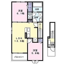 エヌ　プラス 2階2LDKの間取り
