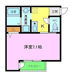 エムステージ香ヶ丘 1階1Kの間取り