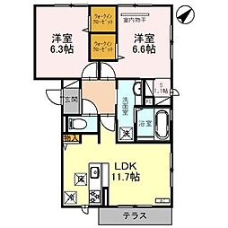 Ｄｅａｒ　Ｃｏｕｒｔ大美野 1階2LDKの間取り