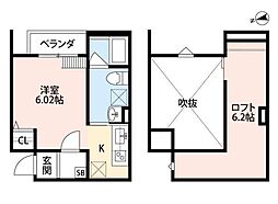 グランツ湊 2階1Kの間取り