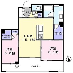 アルテーヌ浜寺元町 3階2LDKの間取り