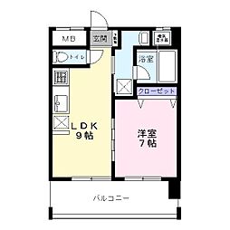 シティーコート南瓦町 2階1LDKの間取り