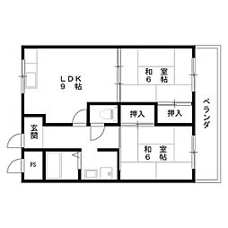 しののめハイツ2 2階2LDKの間取り