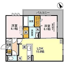パサログランデ浜寺諏訪森2 1階2LDKの間取り