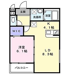 グランメゾンゆずり葉1番館 2階1LDKの間取り