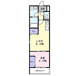 セジュール堺東 2階1LDKの間取り