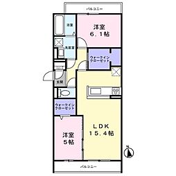 パサログランデ賑町 2階2LDKの間取り
