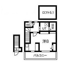 あんしん鶴田町08−4003 2階1Kの間取り