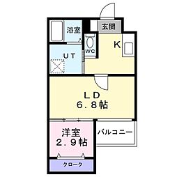 ジーイーシス 2階1LDKの間取り