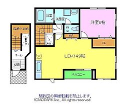 オブコニカ 2階1LDKの間取り