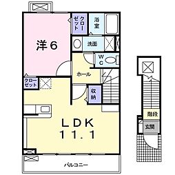 ソレアードユニティ2 2階1LDKの間取り