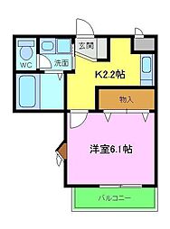 ヴィラ　ナカヤマ 2階1Kの間取り