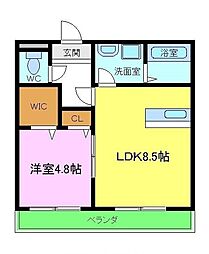プレミアムスイート狭山駅前 2階1LDKの間取り