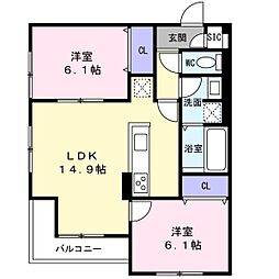 トリシア　クレール 3階2LDKの間取り