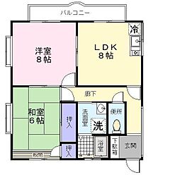 プラム・ナイン 2階2DKの間取り