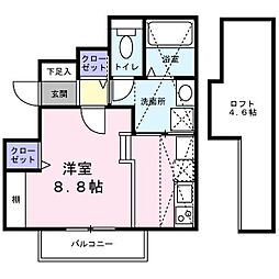 あんしん船堂町08ー2003 1階1Kの間取り