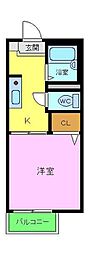 プチメゾンくずのは 1階1Kの間取り