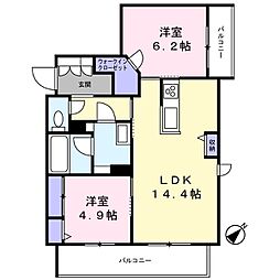 シャーメゾン　ワイズベル 2階2LDKの間取り