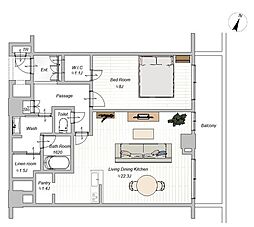 ザ・パークハウス神戸ハーバーランドタワー 1LDKの間取図画像