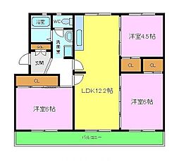 ヴィラナリー狭山8号棟 3階3LDKの間取り