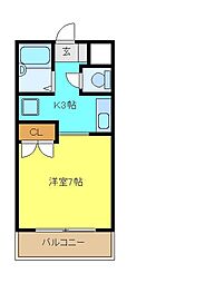 エムス金剛 4階1Kの間取り