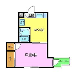 タツミハイツ 2階1DKの間取り