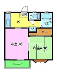 ハイツエンデバーＡ棟 2階2Kの間取り