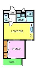 ポプラーレ狭山2 2階1LDKの間取り