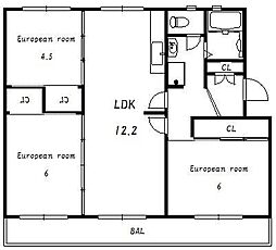 ヴィラナリー狭山8号棟 2階3LDKの間取り