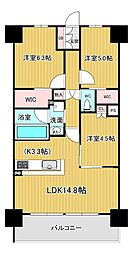 ヴェリテ金剛ルネクロスサイト 14階3LDKの間取り