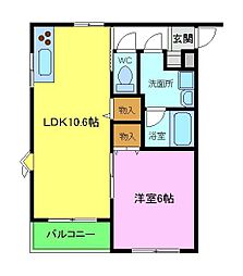レーゲンボーゲン大美野 1LDKの間取図画像
