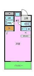 グランベール 4階1Kの間取り