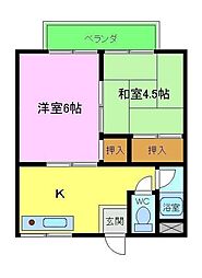 鳴尾ハイツ 2DKの間取図画像