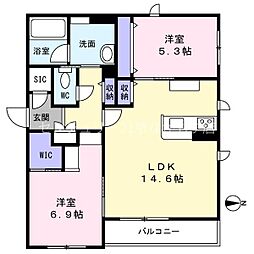 シャーメゾンRino 2LDKの間取図画像