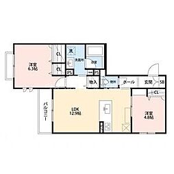 シャーメゾンgeo白鷺 2LDKの間取図画像