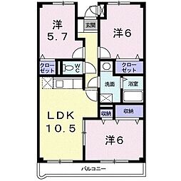 ラルジュウエスト 3LDKの間取図画像