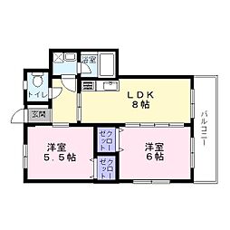 ヴィスタシア 2DKの間取図画像