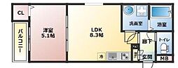 D.CREART松原feliz 1LDKの間取図画像